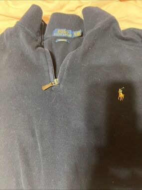 Ralph Lauren Navy 1/4 Zip-Up Pullover with Gold Logo Tag